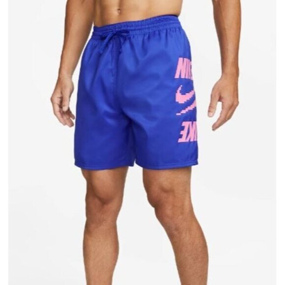 NEW! Nike 7" Volley Swim Shorts Racer Blue Pink Logo Lightweight Men's Size XXL